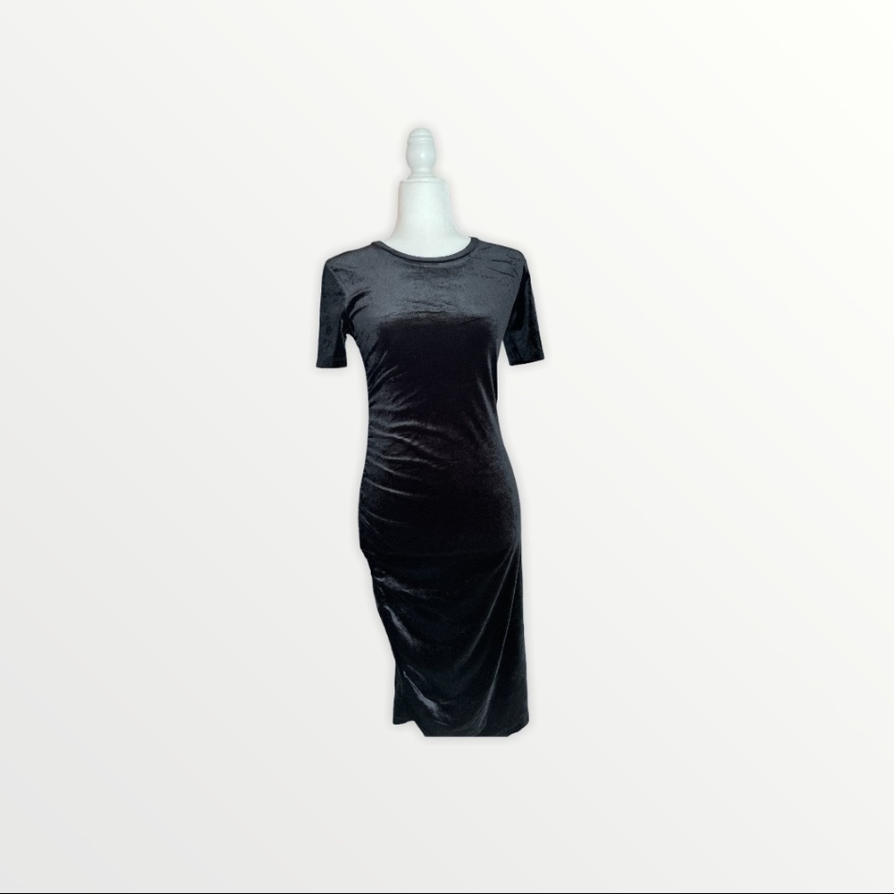 Black velvet midi dress